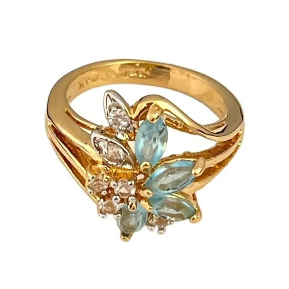 Vintage 1980s Uncas Crystal Cluster Ring Size 5 14KTGE Gold Plate - 14E